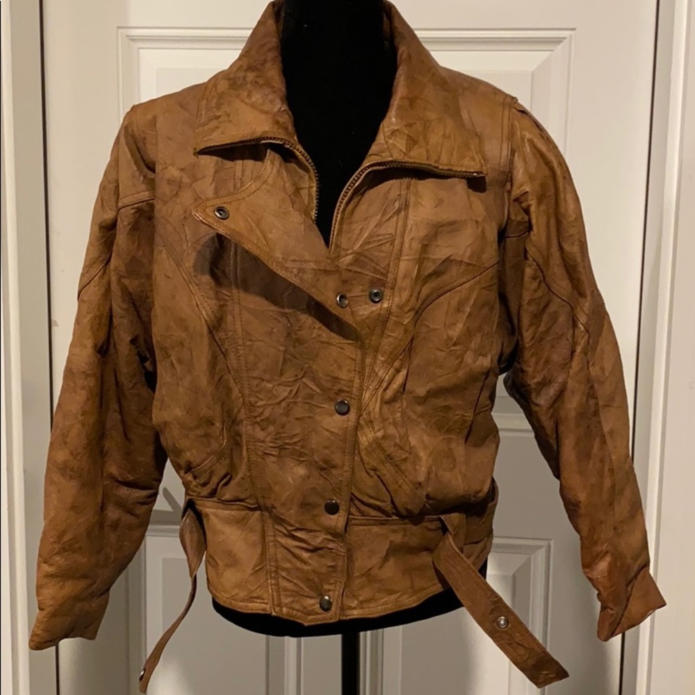 Women’s cropped vintage brown leather jacket- s - Picture 12 of 12